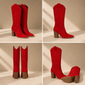 Western Suede Boots – Red