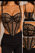 Leopard Print Mesh Bustier Corset Top