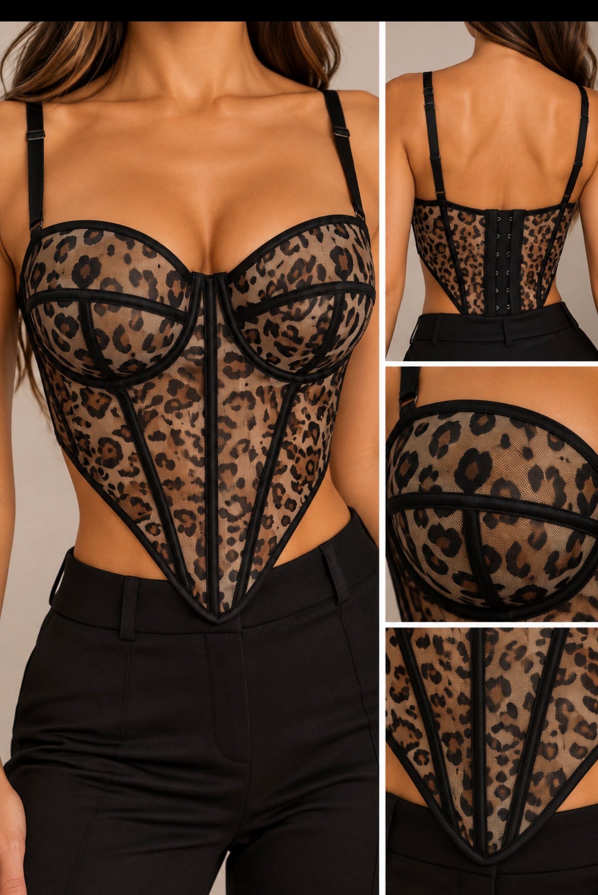 Leopard Print Mesh Bustier Corset Top