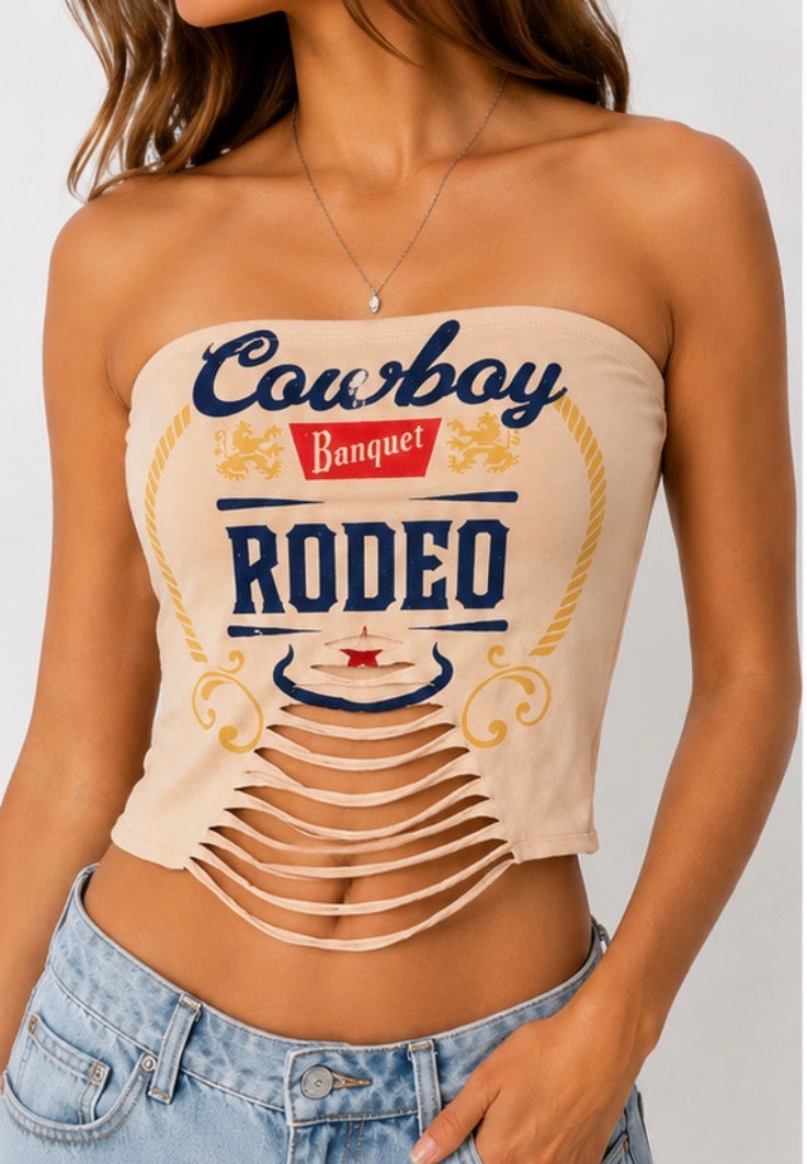 Cowboy Rodeo Distressed Tube Top