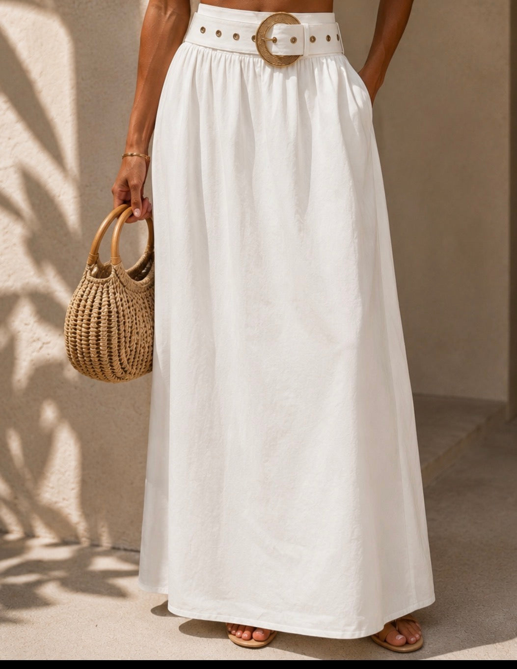 Coastal Elegance Belted Maxi Skirt