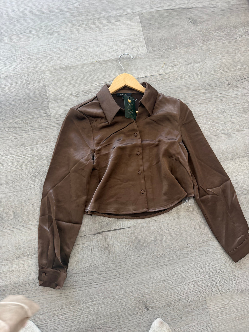 Satin Cropped Button-Up Blouse