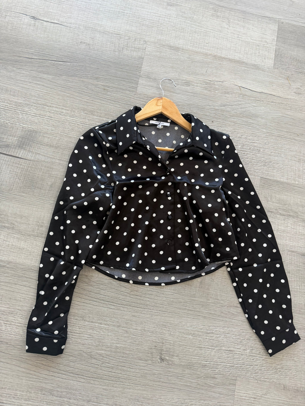 Polka Dot Satin Cropped Blouse