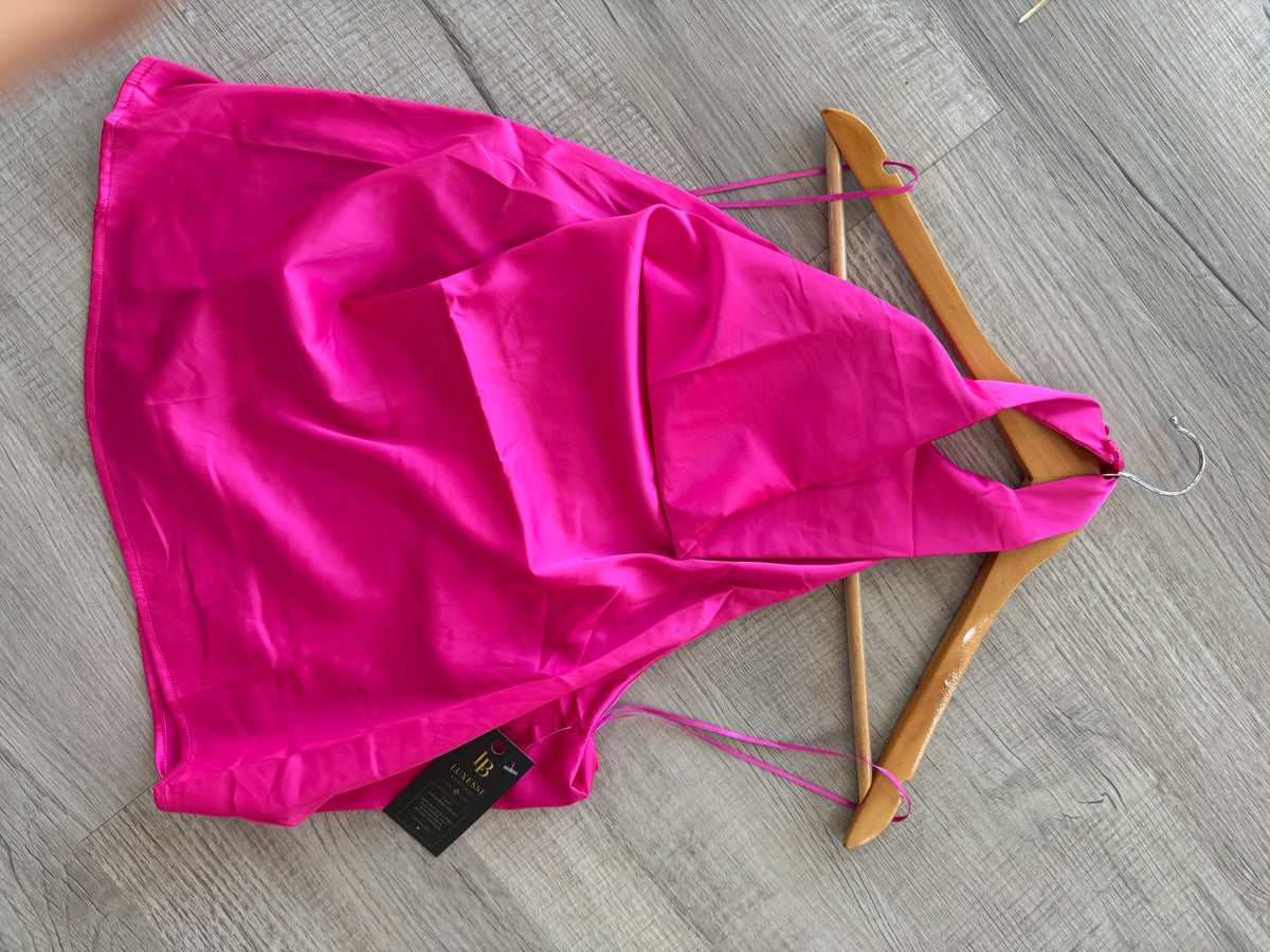 Hot Pink Satin Halter Babydoll Top