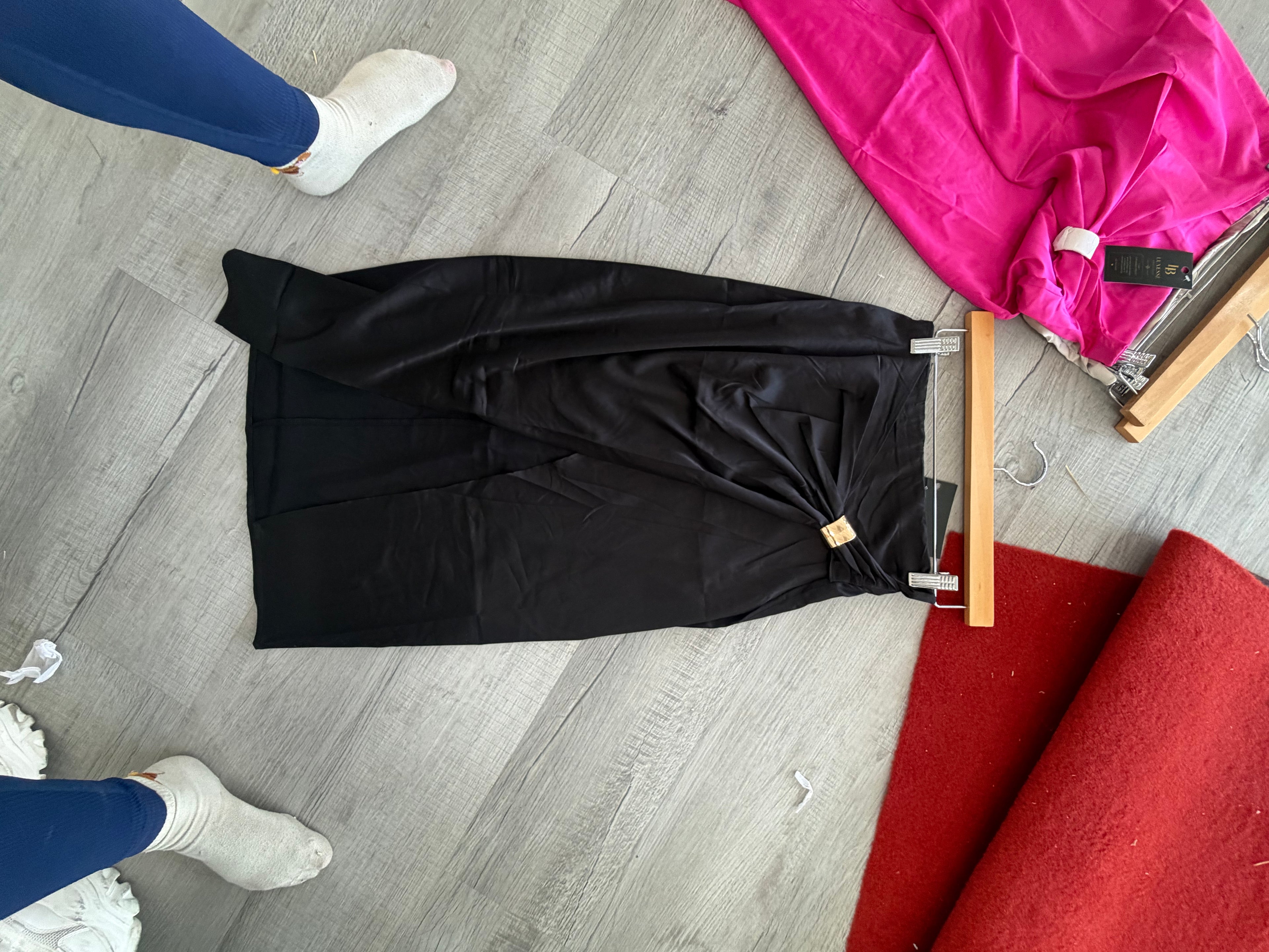 Satin Ring Detail Midi Skirt