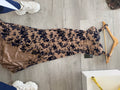 Taupe Floral Velvet Mesh Ruffle