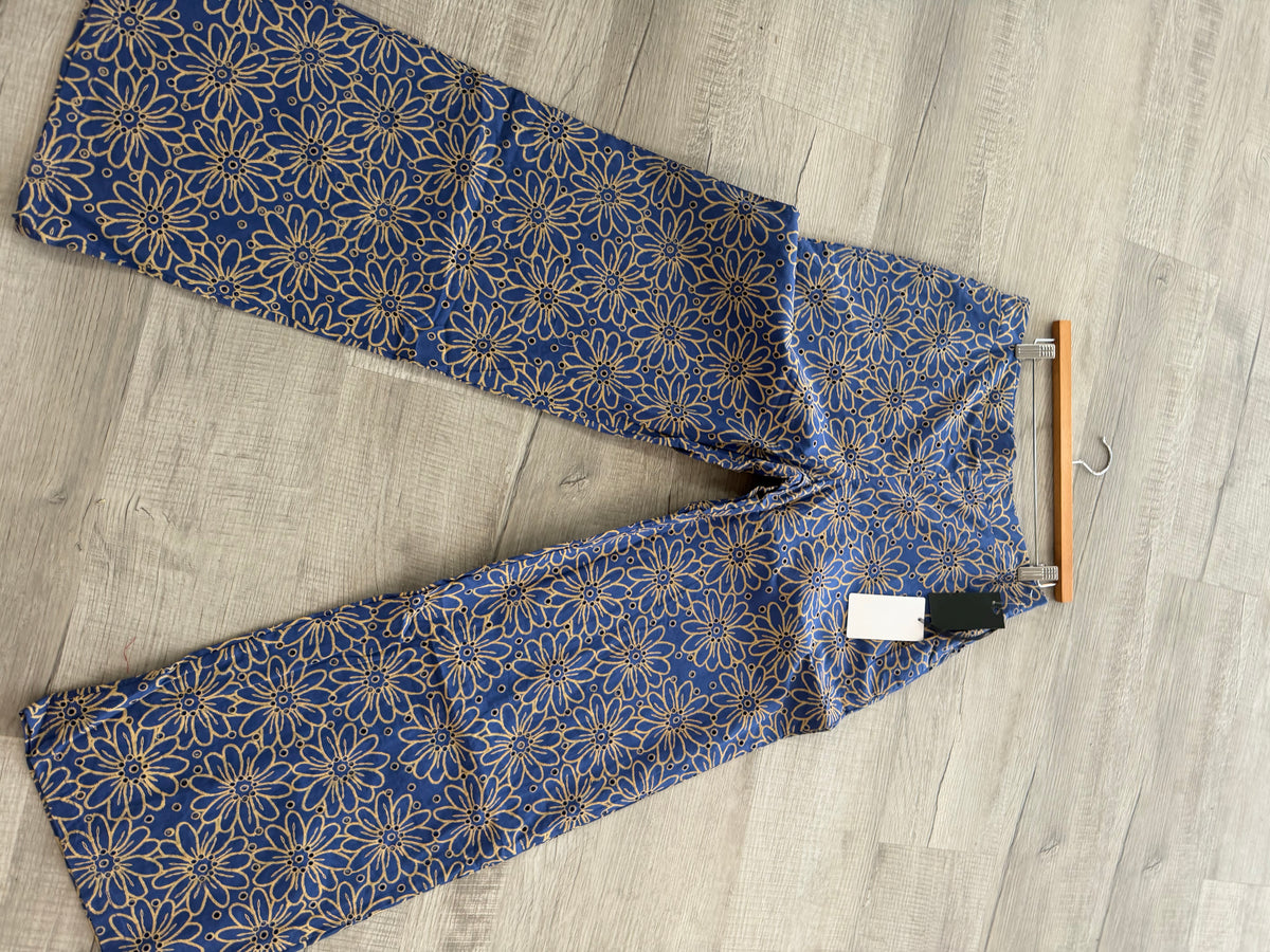 Blue Floral Wide Leg Pants