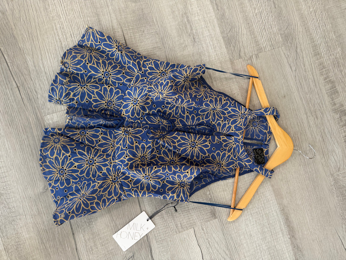 Blue Floral Ruffle One-Shoulder Top