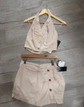 Natural Halter Crop Top & Mini Skort Set
