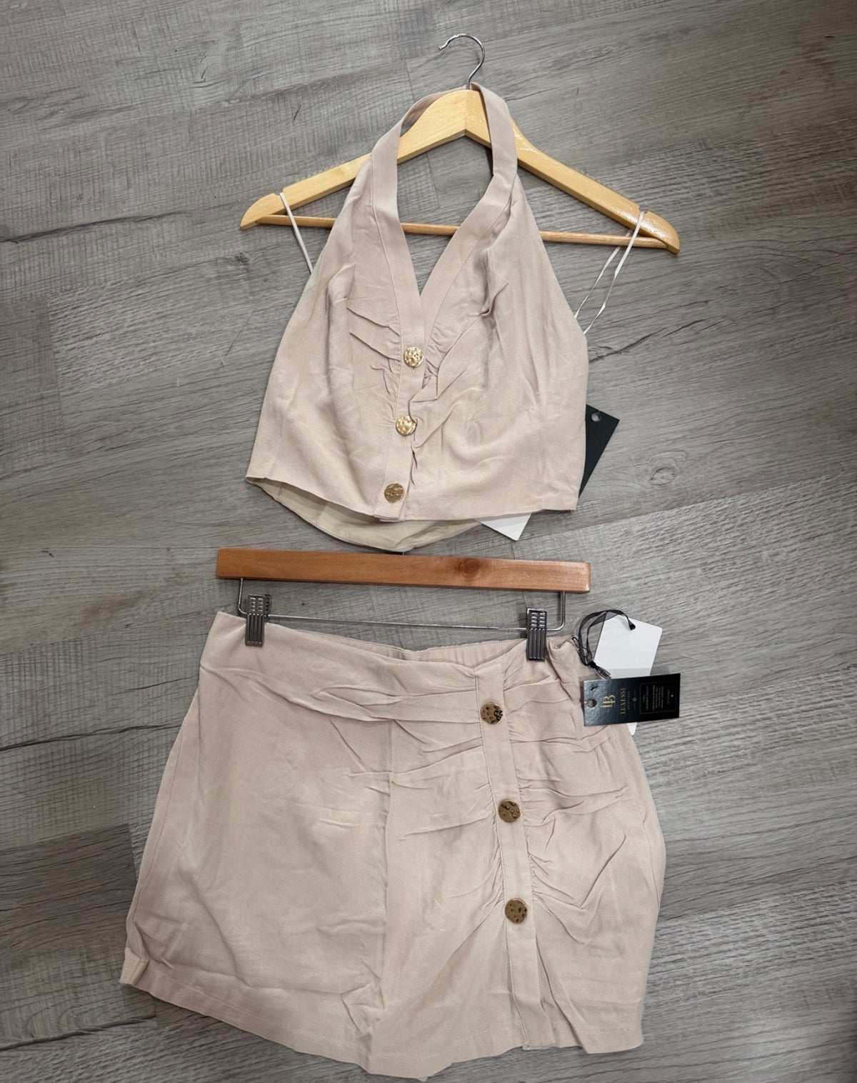 Natural Halter Crop Top & Mini Skort Set