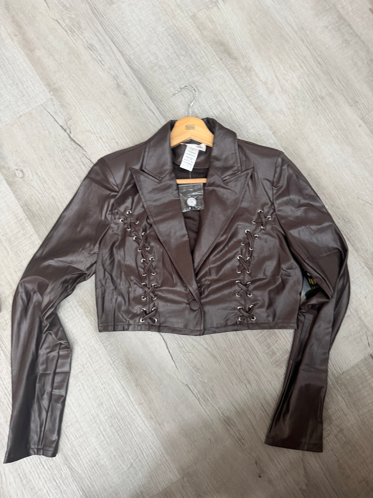 Lace-Up Cropped Faux Suede Jacket
