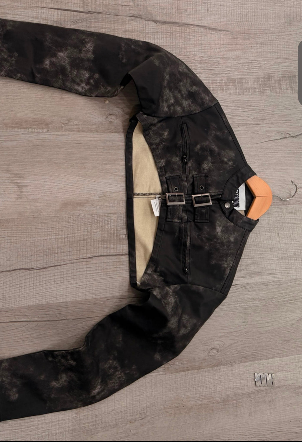 Black Wash Cropped Buckle Moto Jacket