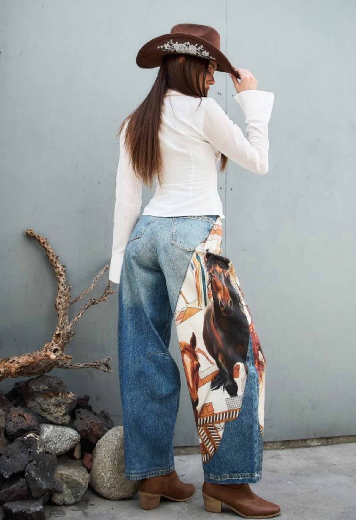 Wild Spirit Scarf Panel Barrel Jeans