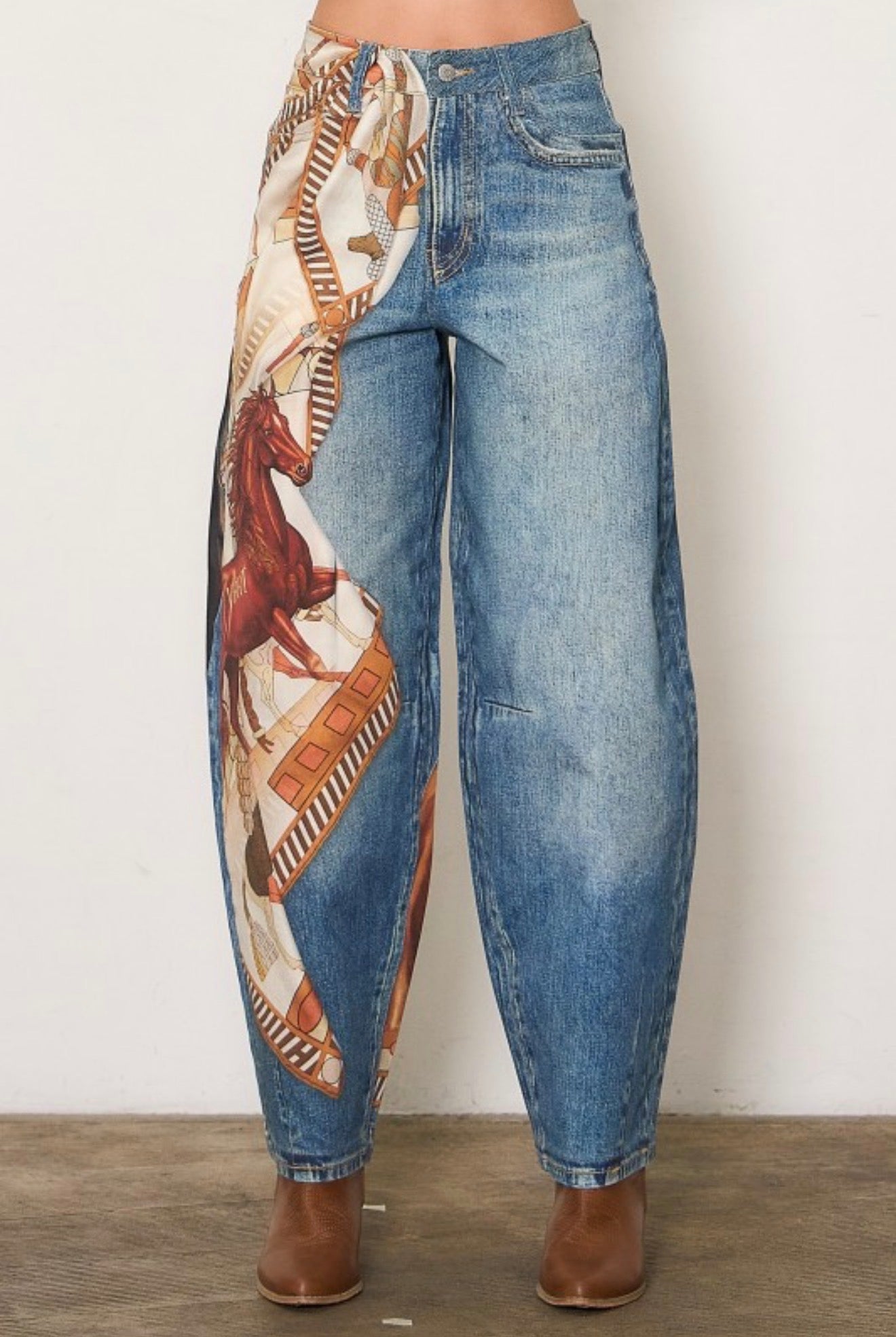 Wild Spirit Scarf Panel Barrel Jeans
