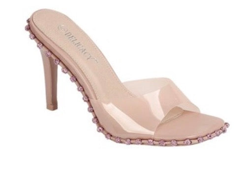 Blush Crystal Trim Heeled Sandals