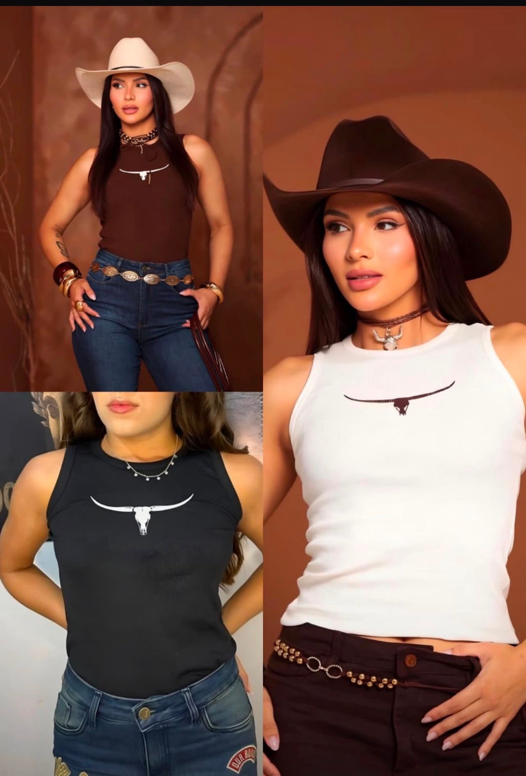 Western Longhorn Ribbed Tank Top